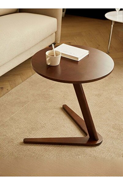 Raffine V-Shaped Simple Living Room Round Coffee Table Small Bedside Table Walnut