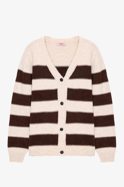 Quzu Button Detailed Oversized Knitwear Cardigan Cream