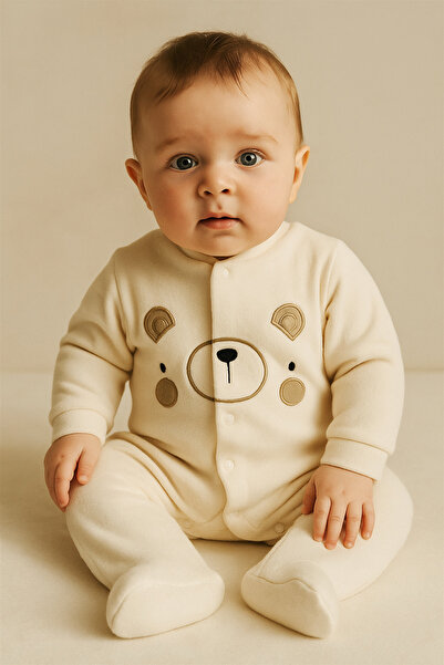 Katia&Bony Snap-Buttoned Baby Romper with Teddy Bear Figure