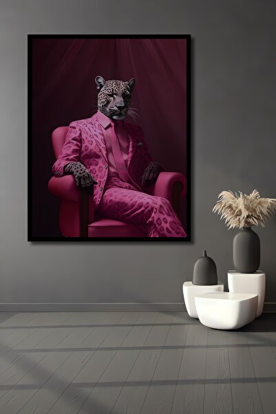 aylintac Çerçeve Görünümlü Dekoratif Ahşap Kare Pembe Leopar Tablosu Ev/Ofis/...