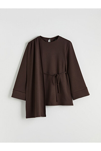 LC Waikiki Kahverengi Atkılı Soft Touch Kadın Sweatshirt Tunik