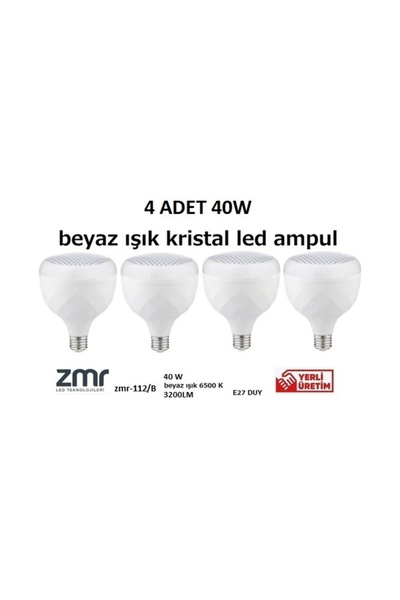ZMR 40W Kristal Camlı T-Bulb LED Ampul E27 Beyaz Işık ZMR-112/B 6500K