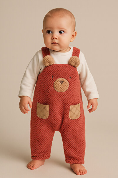 Katia&Bony Baby Teddy Patterned Jumpsuit Red