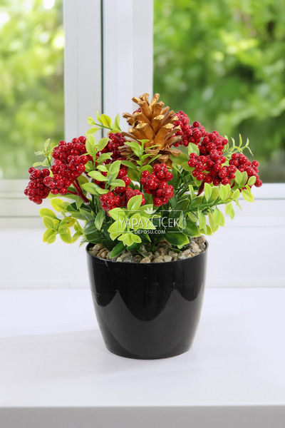 Black Potted Artificial Pine Conifer Kokina 22 cm