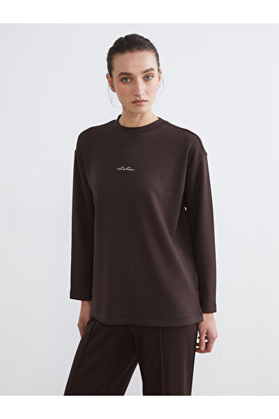 LC Waikiki Lcw Comfort Brown Crew Neck Embroidered Women's Sweatshirt W5My96Z8