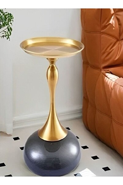 Raffine Italian Light Luxury Tea and Coffee End Table - Graphite Grey & Gold