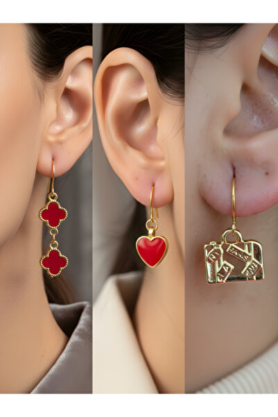 TURBİJ طقم أقراط نسائية مكون من 3 قطع مع رمزات عصرية