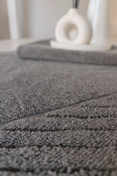 Sevim Set of 2 Diagonal Striped Foot Towels - 100% Cotton Towel Set - 50X70 cm - Anthracite