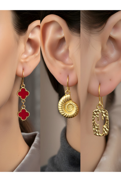 TURBİJ طقم أقراط نسائية مكون من 3 قطع مع رمزات عصرية