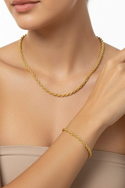 OSMANLI GÜMÜŞ Kadın Gümüş Bileklik Kolye Set - 22 Ayar Altın 2.5mm Kaplama Bu...