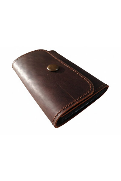 Self Leather Genuine Leather Accordion Card Holder 10 Card Capacity