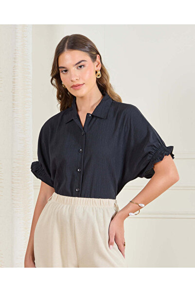 REDTAG Women Black Jacquard Shirt Blouse