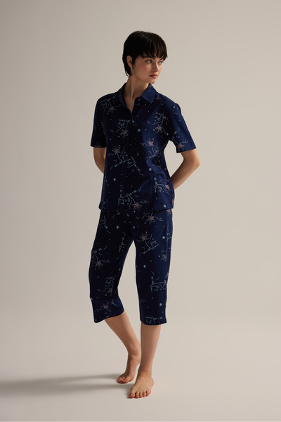 Hays Kadın Pamuklu Kısa Kollu Gömlek Kapri Pijama Takımı