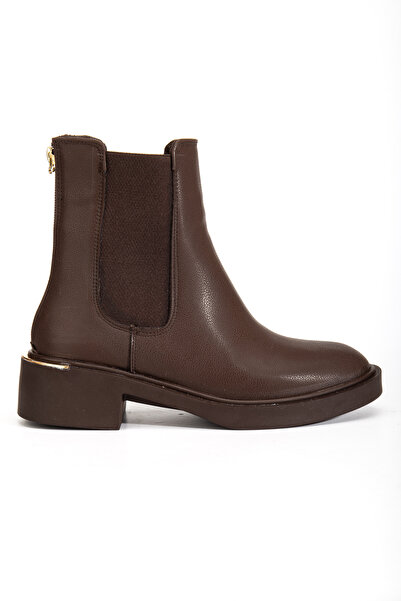 RİSSOLİ Γυναικείες μπότες με φερμουάρ στην πλάτη με λεπτομέρεια από λάστιχο σε καφέ χρώμα