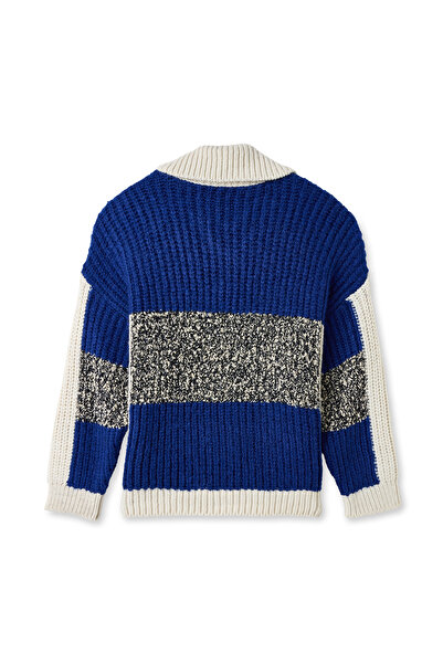 Mudo Color Block Polo Neck Cardigan