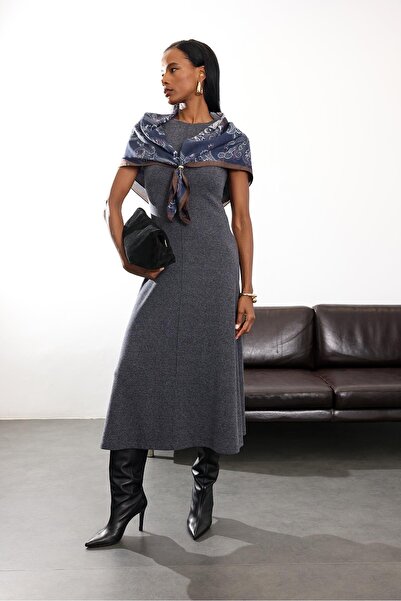 5in1Canpolat Anthracite Zero Sleeve Maxi Knitwear Dress 17219