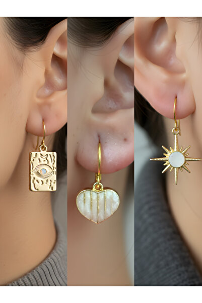 TURBİJ طقم أقراط نسائية مكون من 3 قطع مع رمزات عصرية