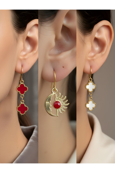 TURBİJ طقم أقراط نسائية مكون من 3 قطع مع رمزات عصرية