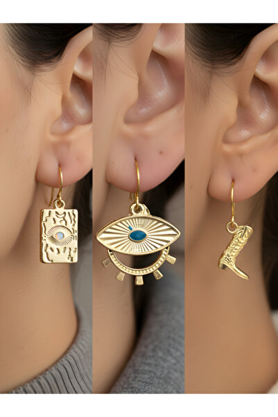 TURBİJ طقم أقراط نسائية مكون من 3 قطع مع رمزات عصرية