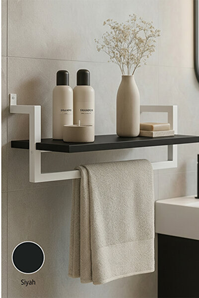 Euromob 60x20 cm, Banyo Rafı, Duvara Monte, Havluluk, 1 Katlı, Dekoratif Düze...