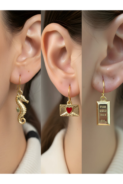 TURBİJ طقم أقراط نسائية مكون من 3 قطع مع رمزات عصرية