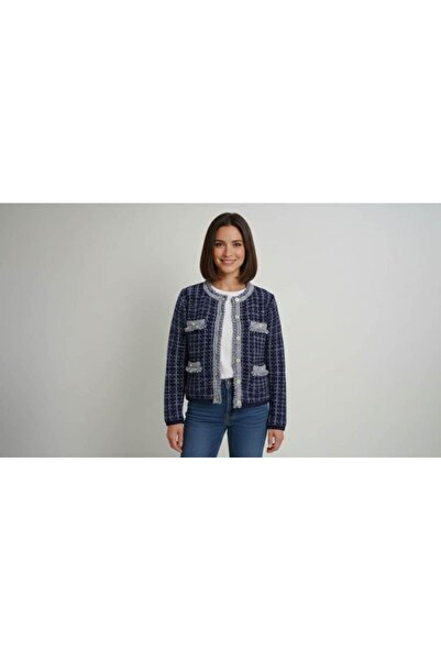 MELLY MORE Şanel Fringed Cardigan Navy Blue