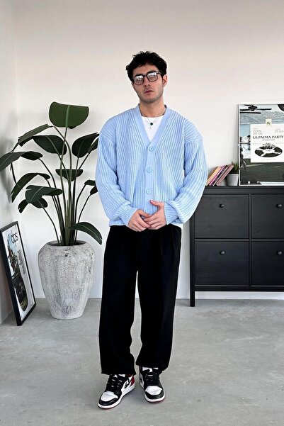 HAFKAGİYİM Baby Blue Knitted Detail Knitwear Cardigan