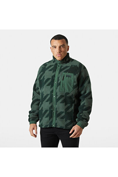 Helly Hansen Polar Panorama Printed Pile Snap Men's Green Mock Neck Jacket