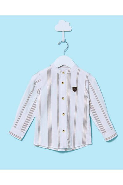 REDTAG Infant Boys Beige Striped Dobby Mandarin Shirts