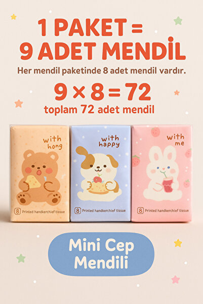 Lİ-ES عبوة من 9 مناديل جيب صغيرة (72 قطعة) بأشكال حيوانات لطيفة - تصميم خاص ل...