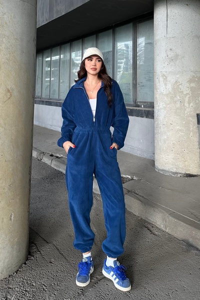 XELA DİK YAKA FERMUARLI GENİŞ KALIP POLAR KUMAŞ SICAK TUTAN UZUN KOLLU TULUM