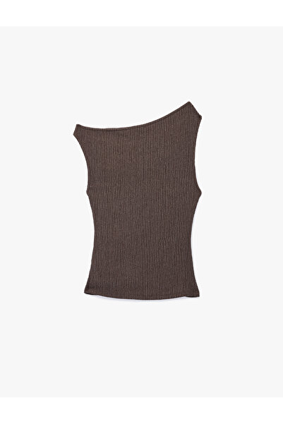 Koton Viscose Blend Drape Detailed Textured Asymmetrical Neckline Sleeveless Blouse