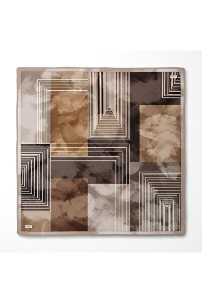 Levidor وشاح حريري بنمط هندسي-0941 بني حليبي