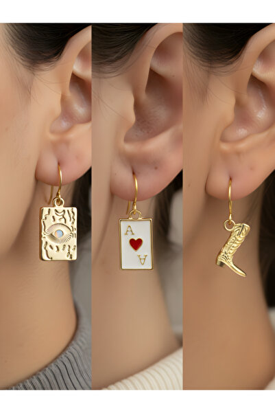 TURBİJ طقم أقراط نسائية مكون من 3 قطع مع رمزات عصرية