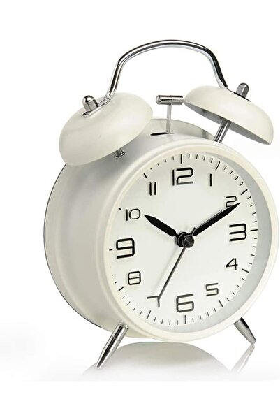 Arabest 4 Inch Twin Bell Loud Alarm Clock, Metal Frame 3D Dial with Backlight (White)