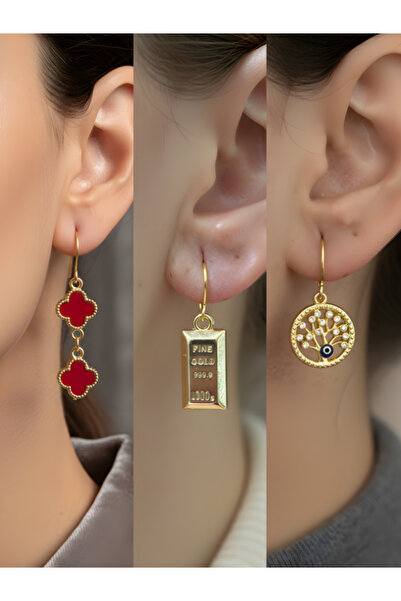 TURBİJ طقم أقراط نسائية مكون من 3 قطع مع رمزات عصرية