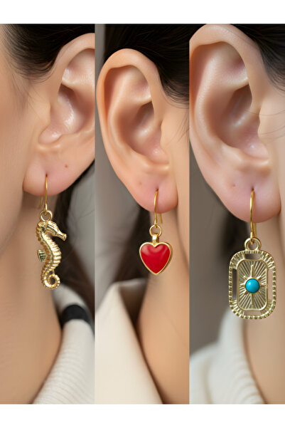 TURBİJ طقم أقراط نسائية مكون من 3 قطع مع رمزات عصرية