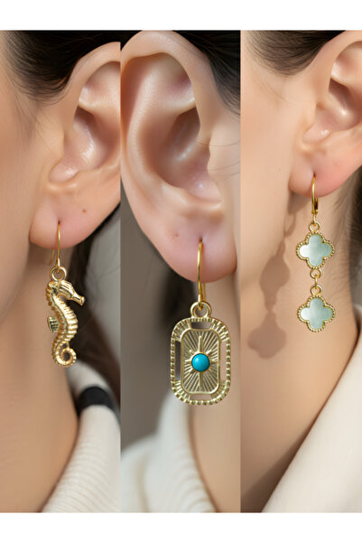 TURBİJ طقم أقراط نسائية مكون من 3 قطع مع رمزات عصرية