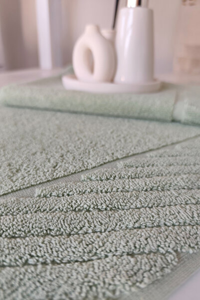 Sevim Set of 2 Diagonal Striped Foot Towels - 100% Cotton Towel Set - 50X70 cm - Green