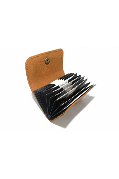 Self Leather Genuine Leather Accordion Card Holder 10 Card Capacity