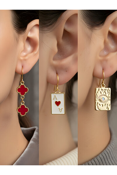 TURBİJ طقم أقراط نسائية مكون من 3 قطع مع رمزات عصرية