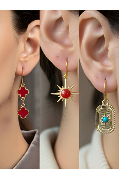 TURBİJ طقم أقراط نسائية مكون من 3 قطع مع رمزات عصرية