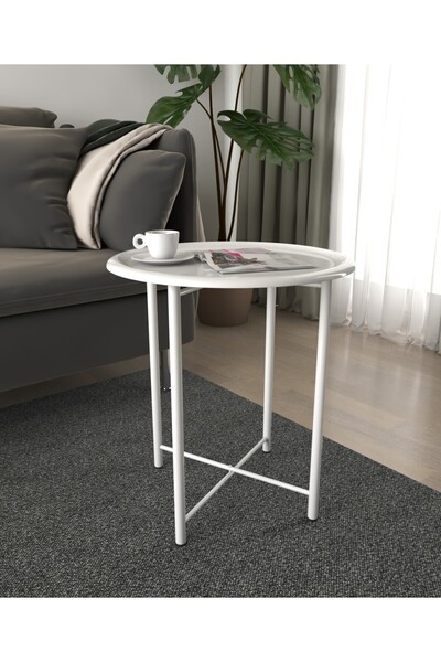 ALBAN EMAYE Modern Katlanır Ayaklı ,Tepsili Metal Sehpa