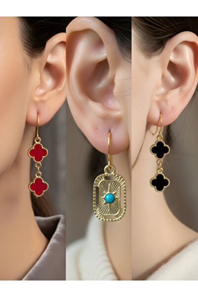 TURBİJ طقم أقراط نسائية مكون من 3 قطع مع رمزات عصرية