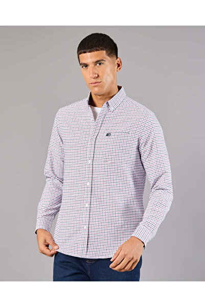 REDTAG Men Red And White Oxford Checkered Shirt