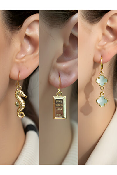 TURBİJ طقم أقراط نسائية مكون من 3 قطع مع رمزات عصرية