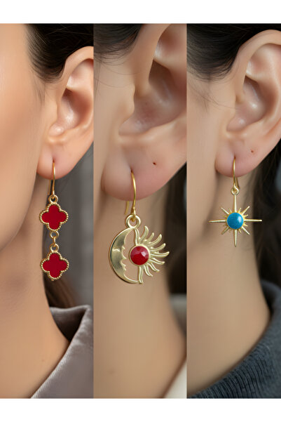 TURBİJ طقم أقراط نسائية مكون من 3 قطع مع رمزات عصرية