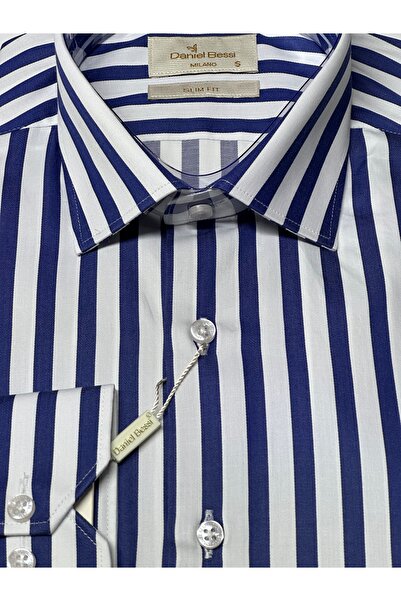 Daniel Bessi Μακρυμάνικο εφαρμοστό 100% βαμβακερό σατέν χωρίς τσέπες ριγέ κλασικό ανδρικό πουκάμισο GML-705