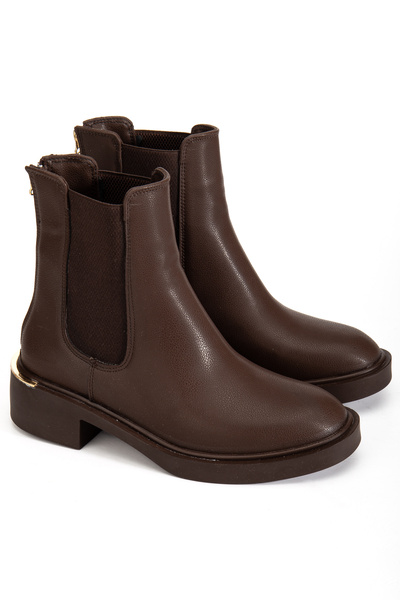 RİSSOLİ Γυναικείες μπότες με φερμουάρ στην πλάτη με λεπτομέρεια από λάστιχο σε καφέ χρώμα