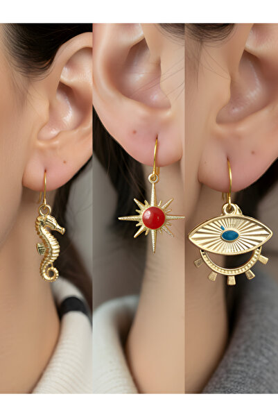 TURBİJ طقم أقراط نسائية مكون من 3 قطع مع رمزات عصرية